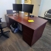 Mahogany Bow Front Desk w/ Dual Pedestals & Credenza w/ Overhead